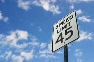 45 MPH speed limit sign against blue sky. Speed Limit Sign.