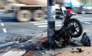 crash, motorcycle accident, signpost, city accident, motorcycle, debris.